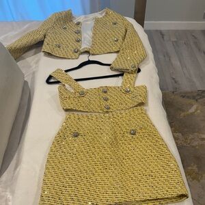Elegant Yellow Tweed Mini Dress with Jacket